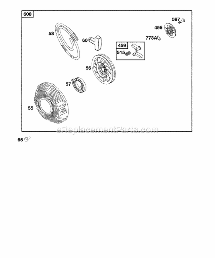 Rewind Starter Diagram and Parts List for 118436-0115-B1  Briggs and Stratton Engine